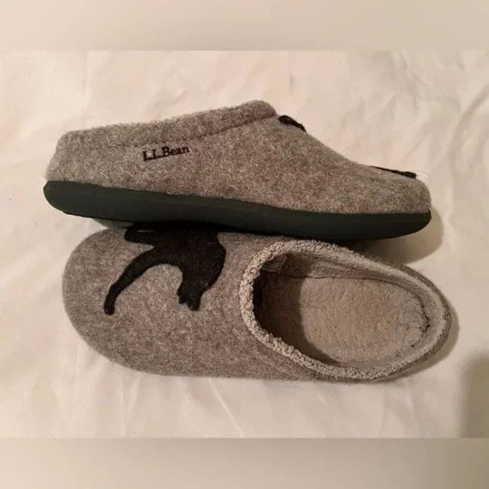 LL BEAN Women's Taupe Chocolate Daybreak Scuffs Labrador Dog Wool Slippers Sz 11 - Picture 2 of 6